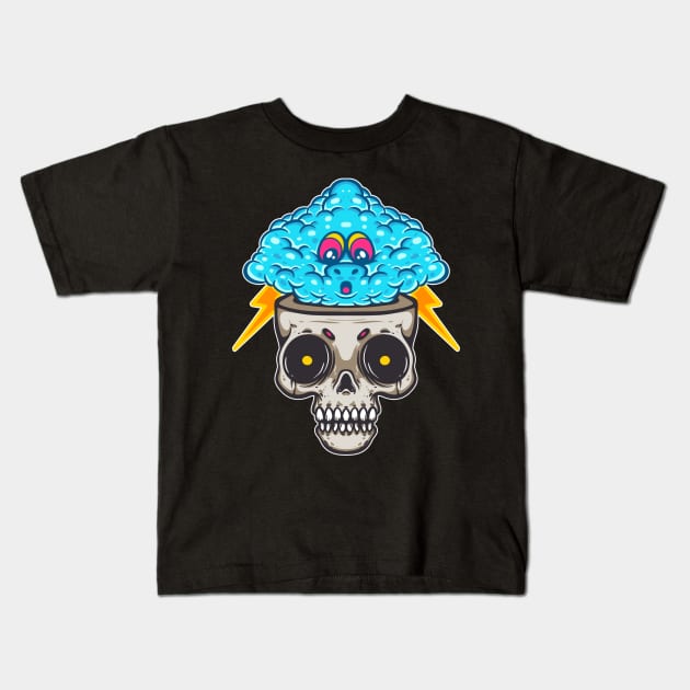 skull and storm cartoon Kids T-Shirt by Behold Design Supply